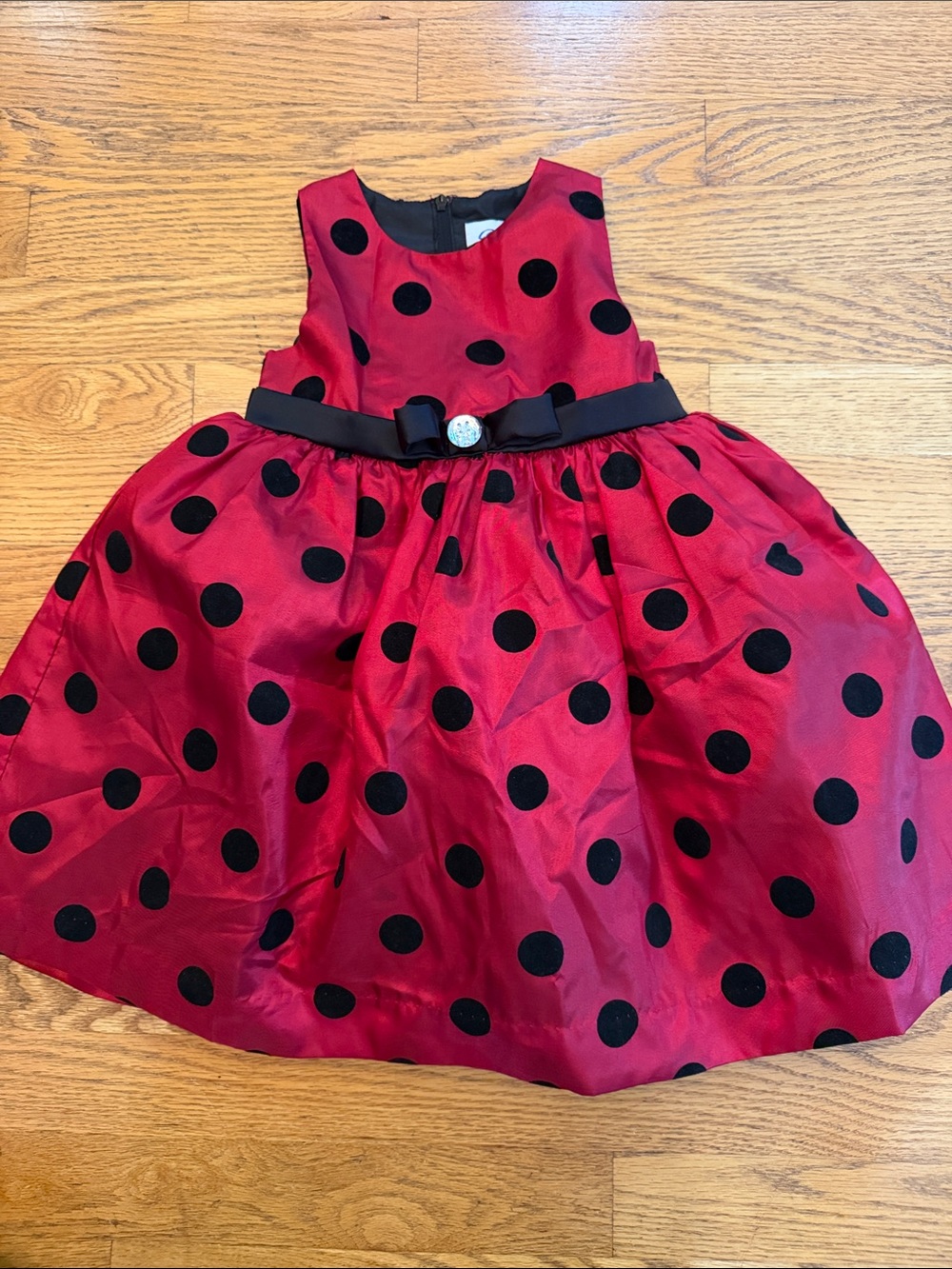 2T Red and Black Polka Dot Party Dress with Bow